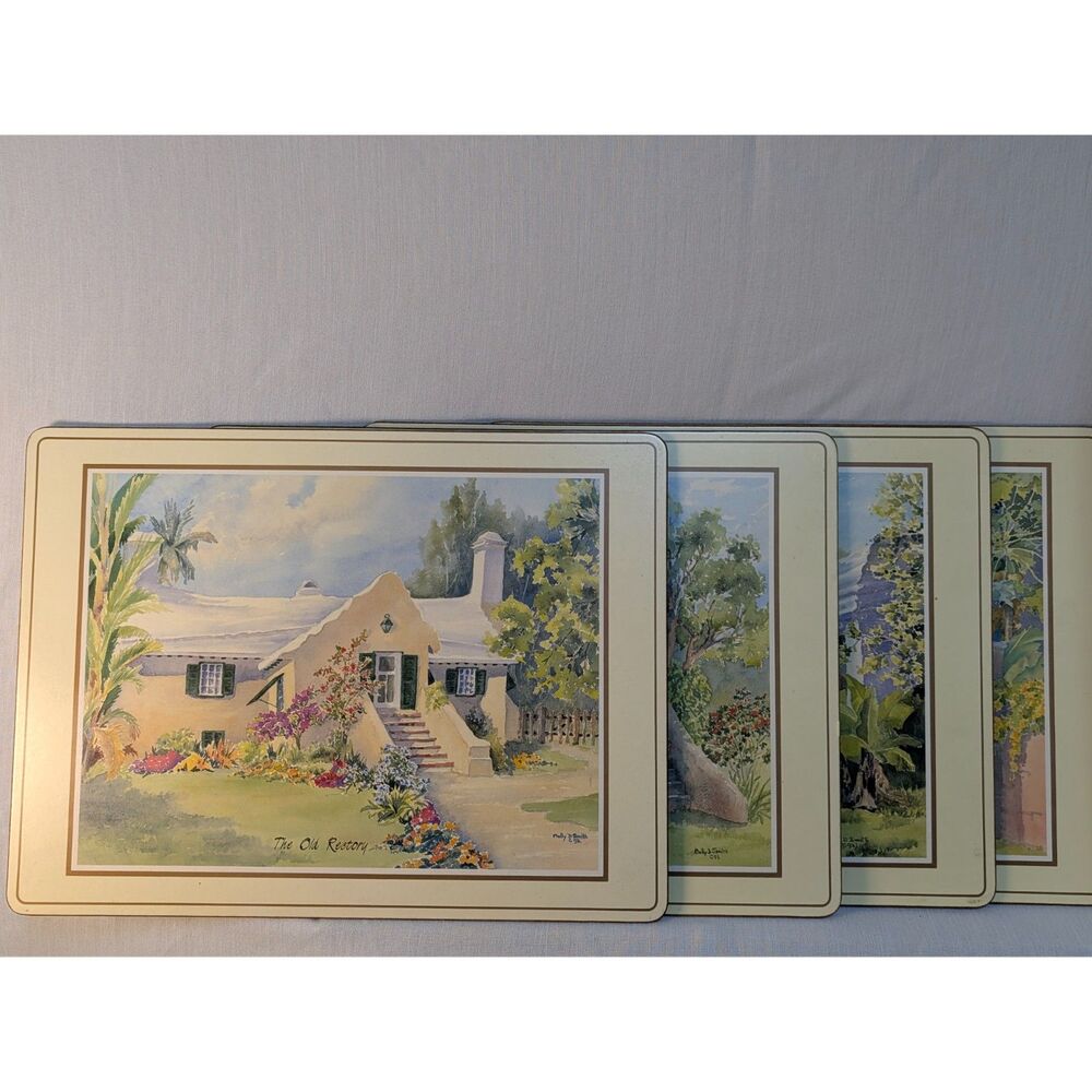 Vintage Pimpernel Bermuda Placemats Set 4 Molly J Smith Cork Back Historic Homes